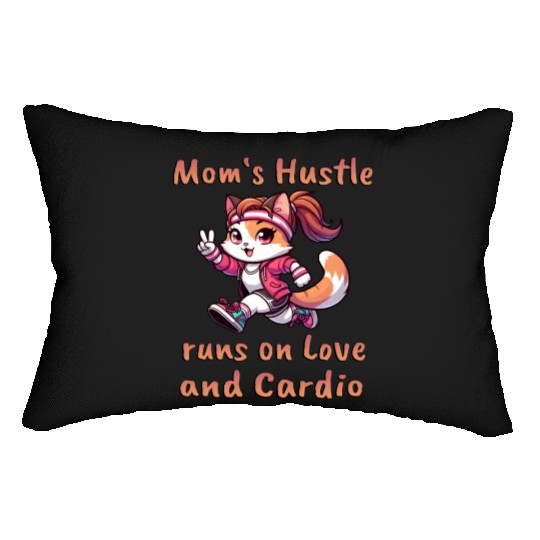 Mother's Day Marathon Cat "Love & Cardio" Quote Lumbar Pillows