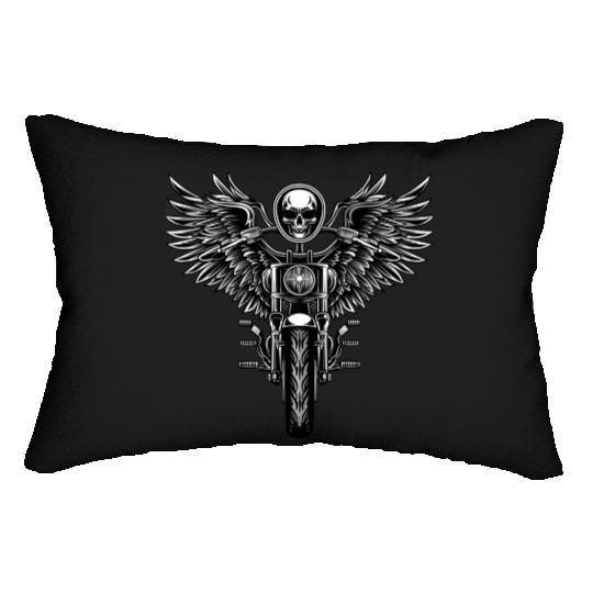 Motorcycle, skull and street-style wing Lumbar Pillows
