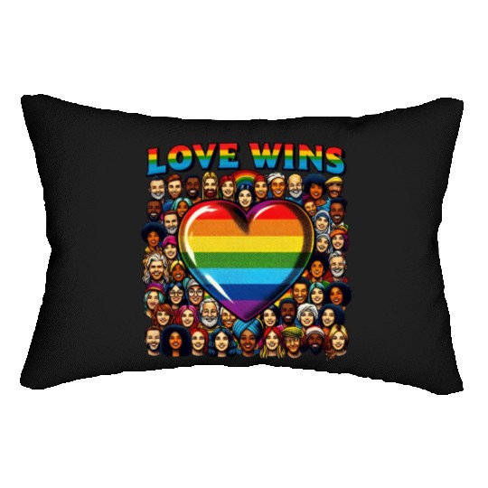 Love Wins Rainbow Heart LGBT Pride Design Lumbar Pillows