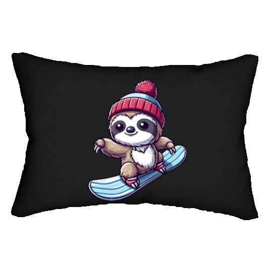 Sloth Snowboarder Winter Sports Vacation Design Lumbar Pillows