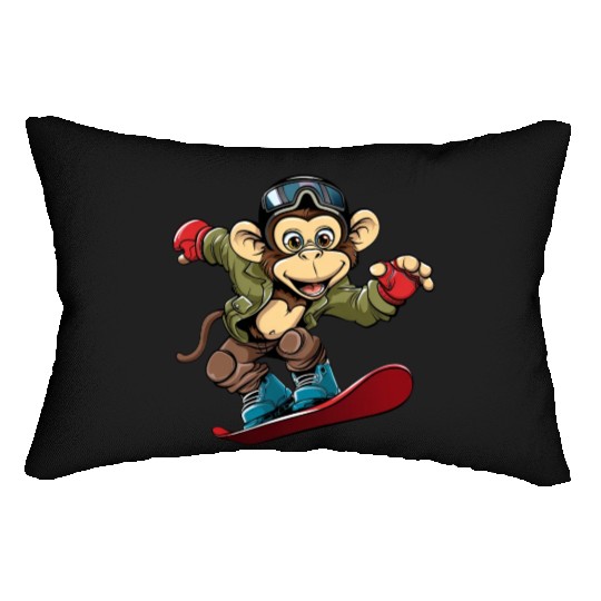 Monkey Chimpanzee Snowboarder Winter Sports Lumbar Pillows