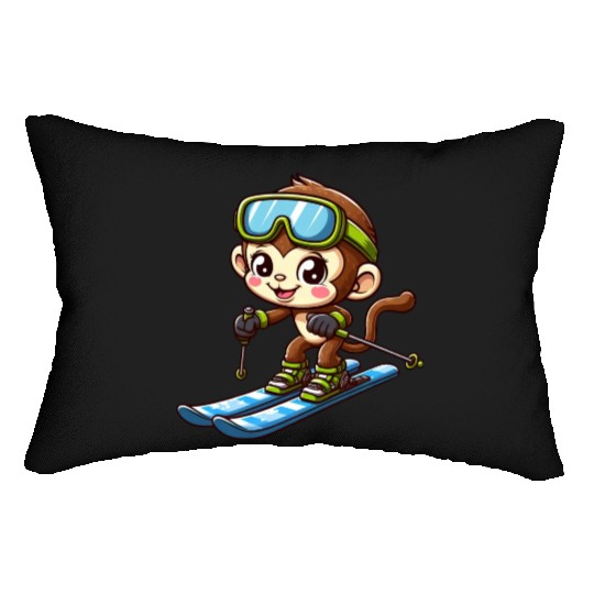 Monkey Chimpanzee Skier Winter Sports Vacation Lumbar Pillows