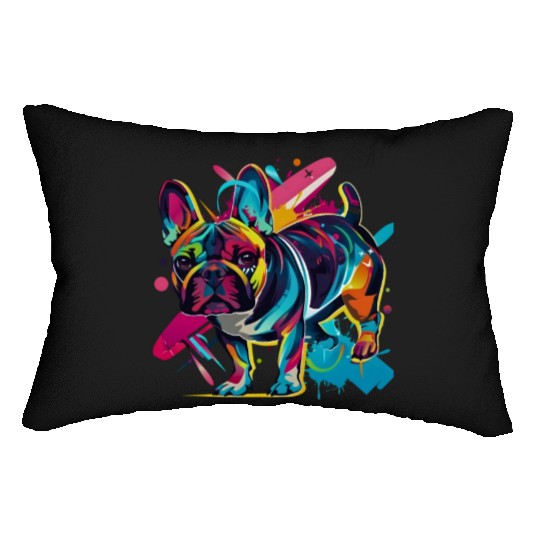 Neon Paws: French Bulldog in 80s Pop Art Style Lumbar Pillows