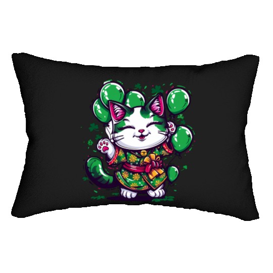 Kawaii St Patricks Day Cat With Balloons Lumbar Pillows