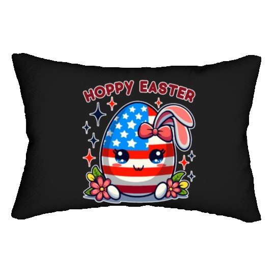 Hoppy Easter - American Flag Easter Egg Bunny Ears Lumbar Pillows