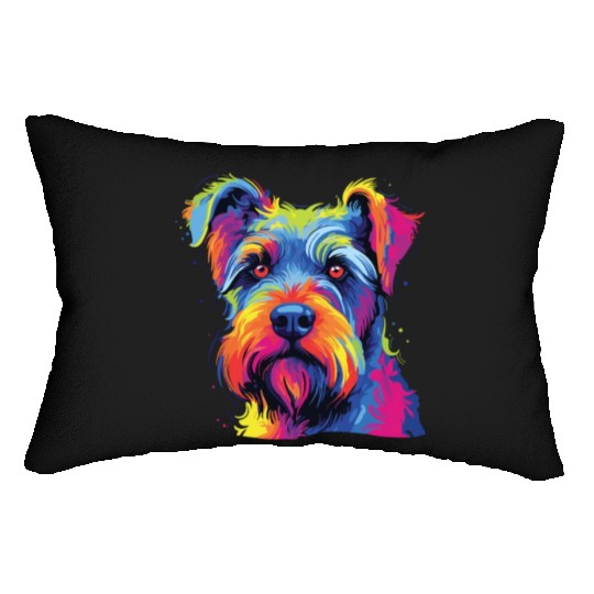 Watercolor Colorful Standard Schnauzer Lumbar Pillows