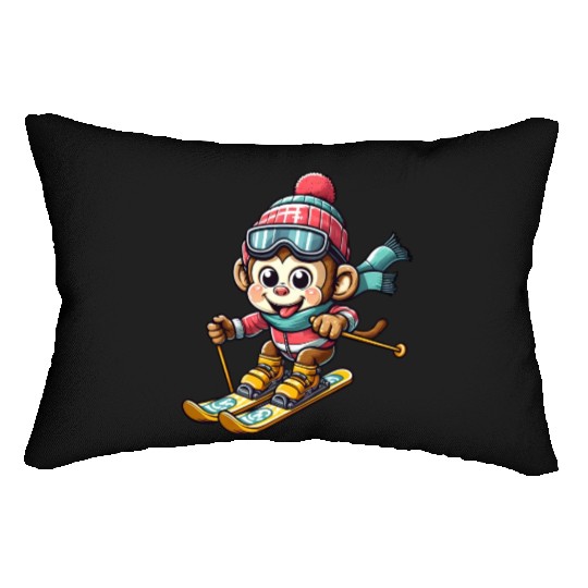 Monkey Chimpanzee Skier Winter Vacation Design Lumbar Pillows