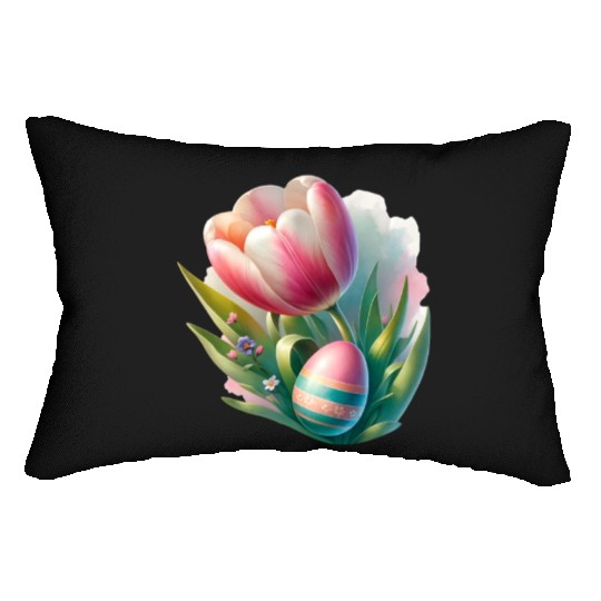 Spring Colorful Tulip With Easter Egg Lumbar Pillows
