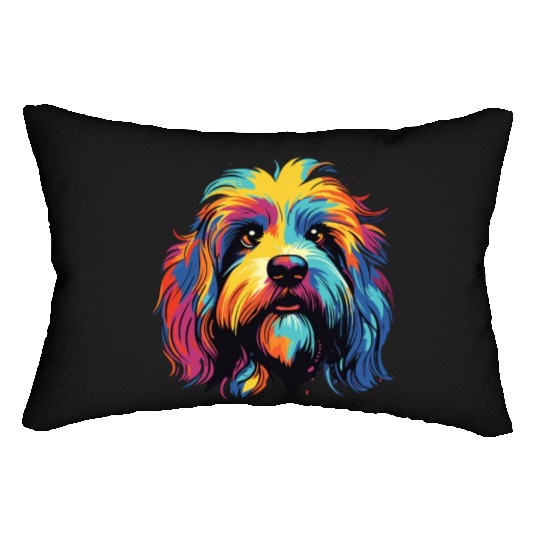 Watercolor Colorful Tibetan Spaniel Lumbar Pillows