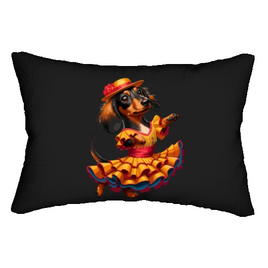 Dachshund dancing flamenco, animal dance Lumbar Pillows