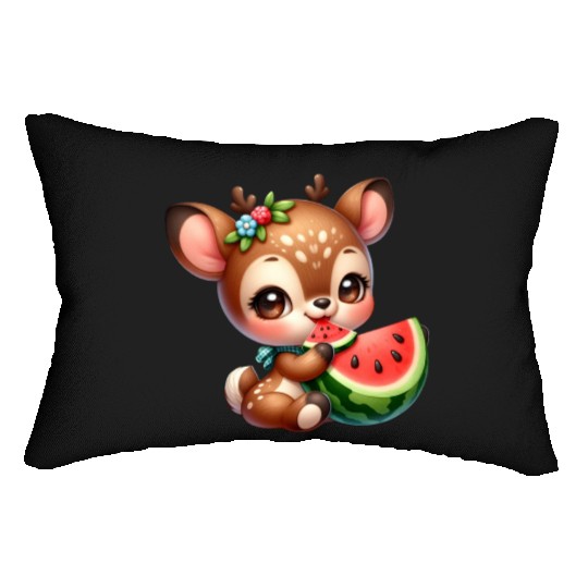 Deer Eating Watermelon Lumbar Pillows