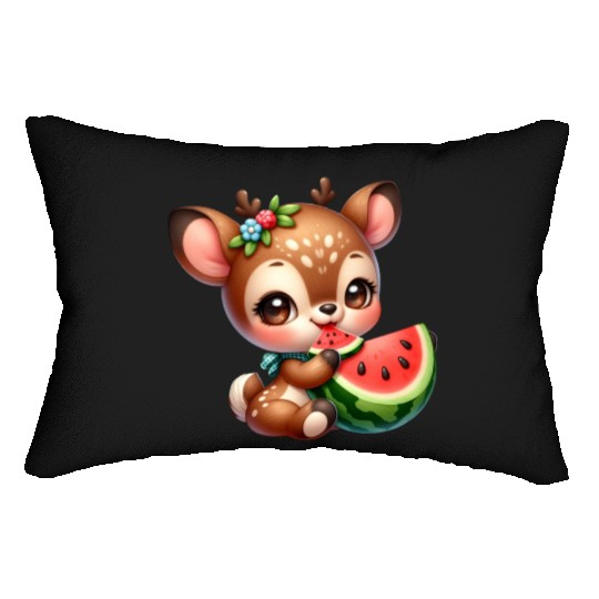 Deer Eating Watermelon Lumbar Pillows