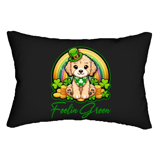 Feelin Green Puppy Rainbow Funny St Patrick's Day Lumbar Pillows