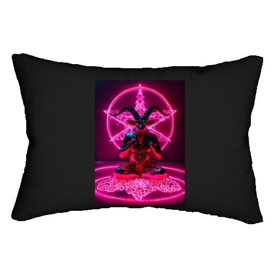 Baphomet made of diamonds and glitter neon light Lumbar Pillows