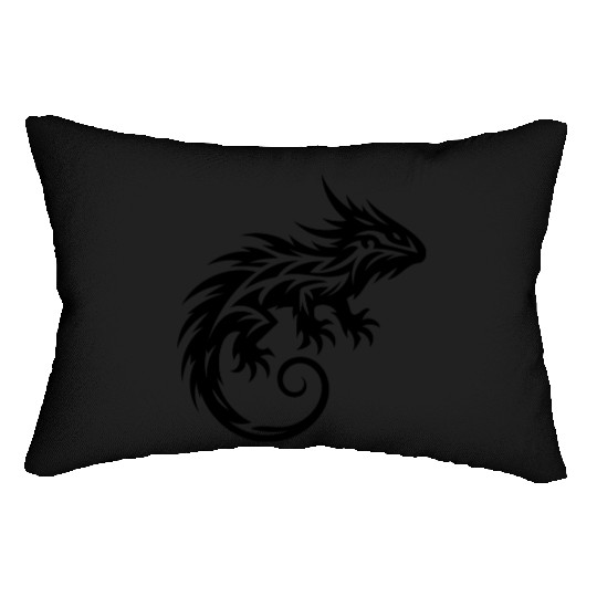Shaggy Bearded Dragon Tribal Dragon Tattoo Lumbar Pillows