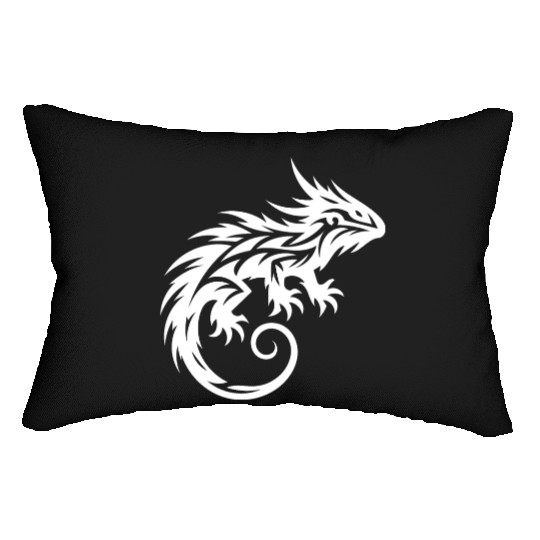 Shaggy Bearded Dragon Tribal Dragon Tattoo Lumbar Pillows