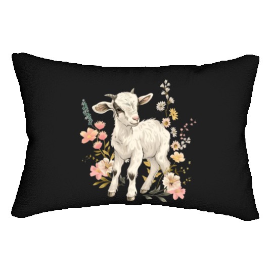 Goat Flowers Farmer Gift Lumbar Pillows