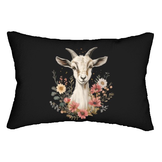 Goat Flowers Farmer Gift Lumbar Pillows