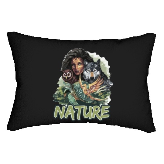 Nature-Inspired Wolf Owl Turtle Phoenix Woman Lumbar Pillows