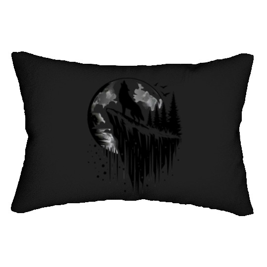 Howling wolf silhouette Lumbar Pillows