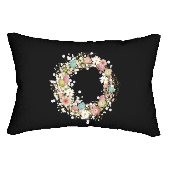 pastel-colored Easter eggs, flowers and gypsophila Lumbar Pillows