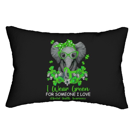 I Wear Green Cute Elephant Mental Health Awareness Lumbar Pillows
