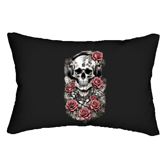 Rock & Roses Lumbar Pillows: Skull, Roses & music nout