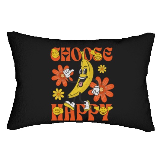 Choose Happy Retro Banana Mascot Lumbar Pillows