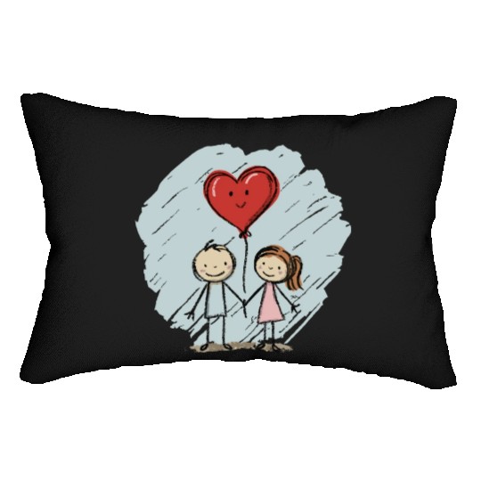 Lovers Stick Figure Couple Valentine's Day Lumbar Pillows