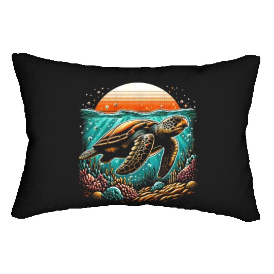 turtle swimming on the seabed 2 Lumbar Pillows