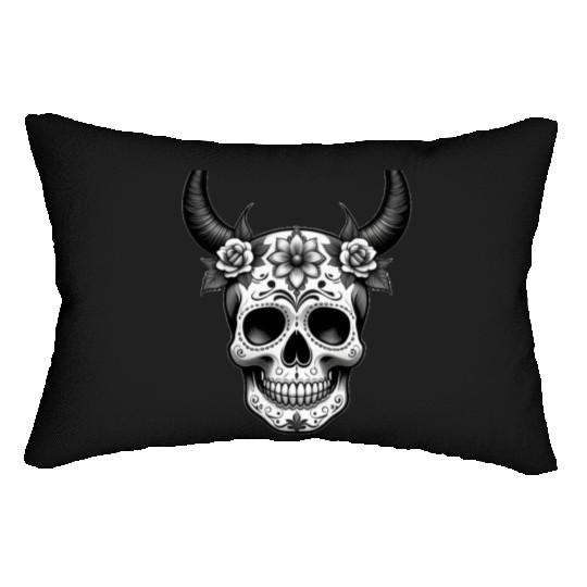 Mystical Reverie: Horned Sugar Skull - Sugar Skull Lumbar Pillows