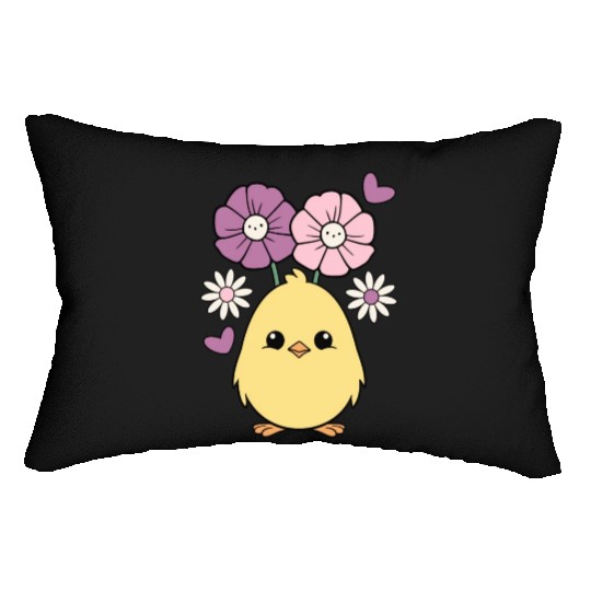 Chick Chicken Spring Flowers Summer Easter Garden Lumbar Pillows