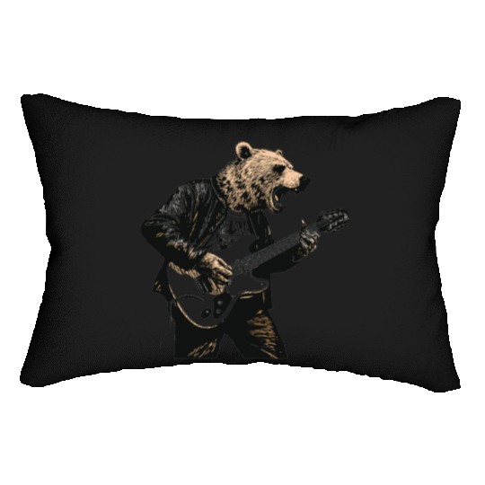 Grizzly Bear Playing Guitar Lumbar Pillows
