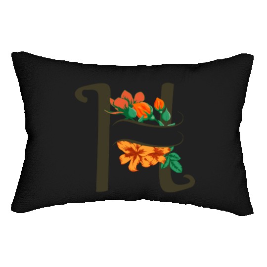 Capital letter H monogram with roses and lily Lumbar Pillows