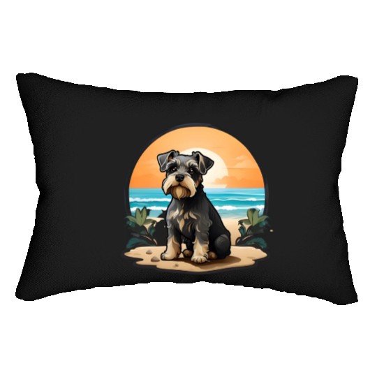 A miniature schnauzer dog in the beach Lumbar Pillows