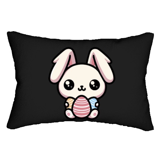 Cute Kawaii chibi Easter Bunny With Eggs Lumbar Pillows