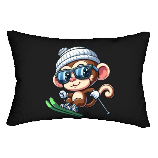 Monkey Chimpanzee Skier Skiing Lumbar Pillows