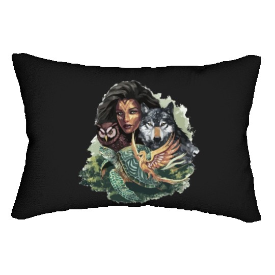 Wildlife Tribal Wolf Owl Turtle Woman for a Lumbar Pillows