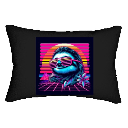 Synthwave Retro 80's Sloth Lumbar Pillows