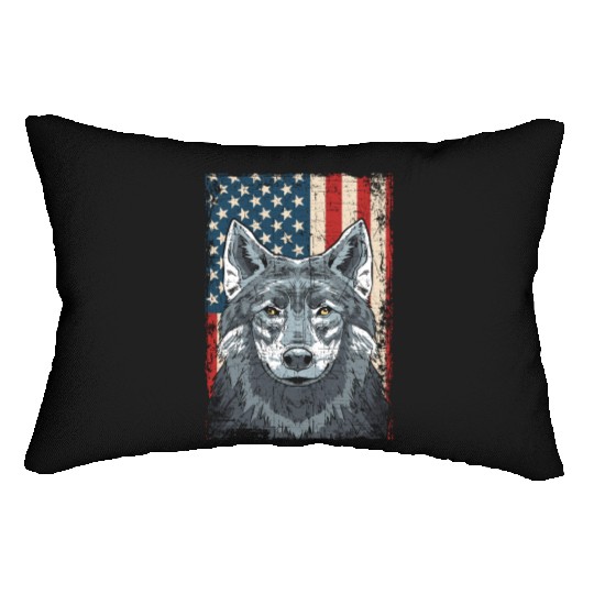 Wolf 4th of July American Flag Howling Wolves Lumbar Pillows