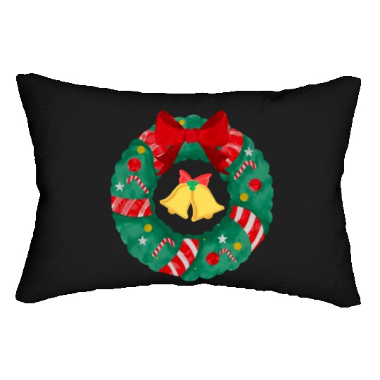 Christmas Wreath with Bells Lumbar Pillows