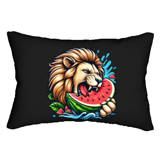 Lion Enjoying a Juicy Watermelon Lumbar Pillows