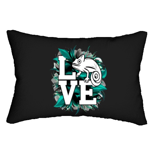 Chameleon Lizard Love Green Teal Text Design Lumbar Pillows