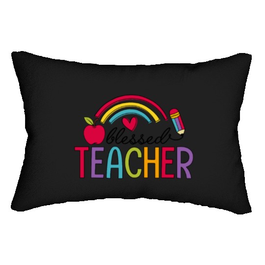 Blessed Teacher Teaching Heart Rainbow Lumbar Pillows