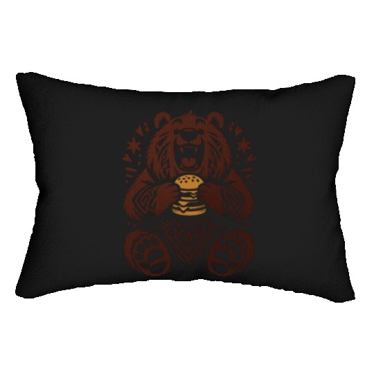 Cute Grizzly with Hamburger, Brown Lumbar Pillows