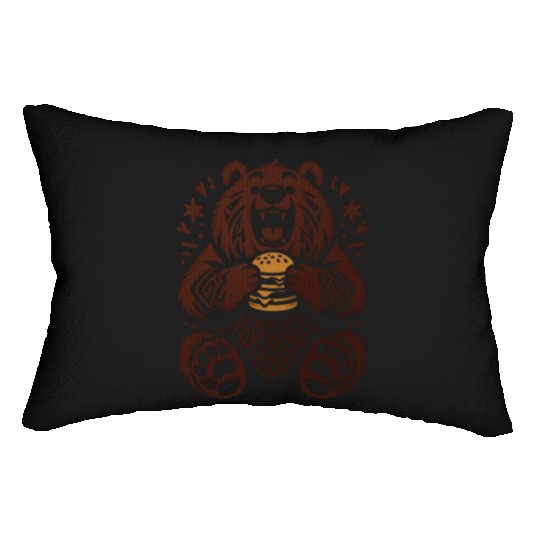 Cute Grizzly with Hamburger, Brown Lumbar Pillows
