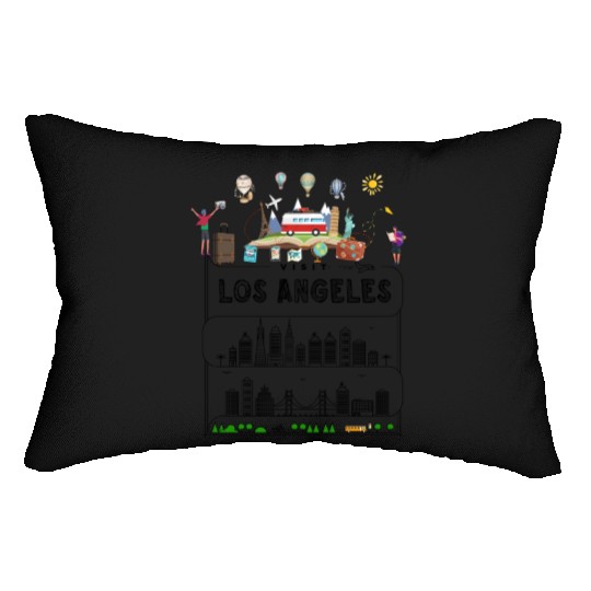 Unique Visit Los Angeles USA Travel Guide City Map Lumbar Pillows
