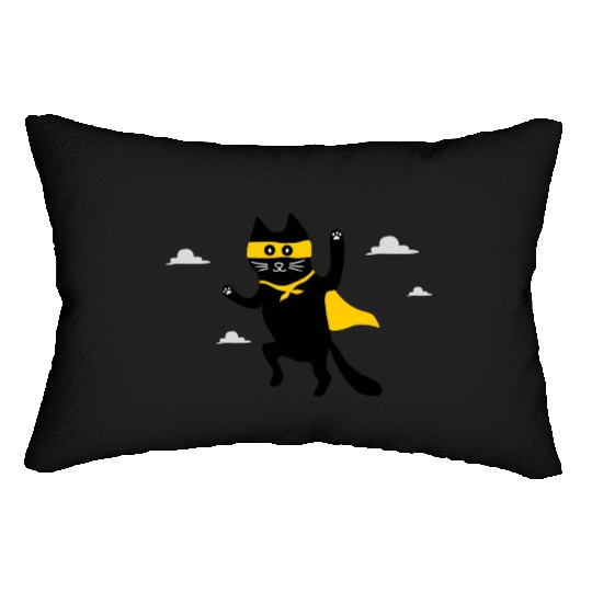 cat superhero is flying in the sky Lumbar Pillows
