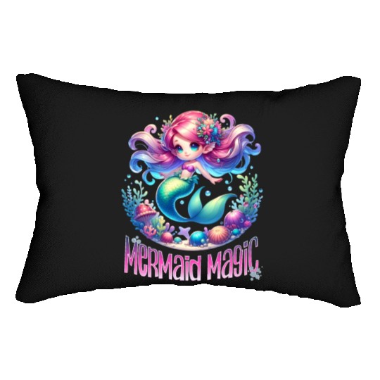 Cute Mermaid Magic Graphic, Colorful Ocean Fantasy Lumbar Pillows