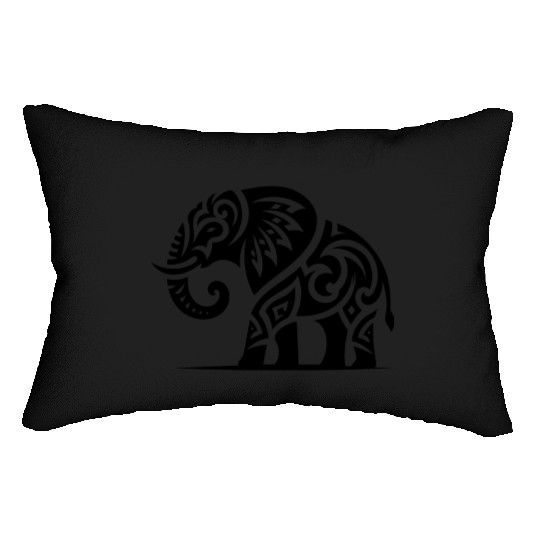 Elephant Art Tattoo With Large Tusks Lumbar Pillows